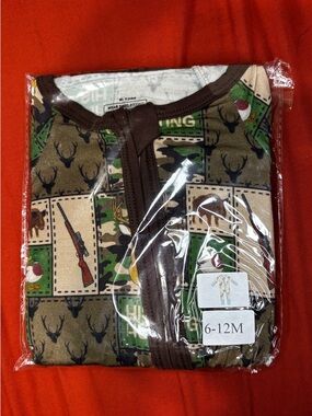 BAMBOO Green Brown Camouflage Kids Pajama Zippy